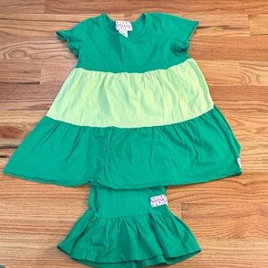 Green and Light Green Tiered Tunic and Ruffle Capris
